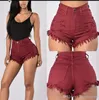 Womens cintura alta Denim Shorts Verão Sexy magro estiramento cabelo cor sólida Bigodes Famale Shorts