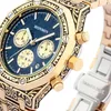Honmin Luxury Vintage Pattern Mens Quartz Assista Cronograph Dial Bracelet Watch Watch Grande Tapisserie Pattern Watch1150979