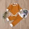 2020 Infant Toddler Outfits Solid Colors Baby Romper Sets Long Sleeve Splicing Onesies Kids Patchwork Pants Suit Newborn Baby Clothes