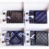 Krawatte Set Gift Box Krawatten für Mann Manschettenknöpfe Krawatte Clip Plaid Taschentuch präsentieren Pocket Square Polyester Krawis Handki Männer