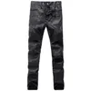 Heren gescheurde Moto-broek geribbeld mager zwart PU-leer Biker slanke broek potloodmaat 28-40 Frankrijk Style2604