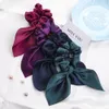 Satin Silkrabbit Bunny Dousz Kłębek Bowknot Scrunchie Bobles Elastyczne Włosy Krawaty Bands Ponytail Holder Dla Kobiet Akcesoria