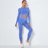 2020 INS WOMEN039S YOGA SET SEAMLESS SPORTSWEAR2ピースセット長袖スウェットシャツクロップトップとハイウエストロングパンツヨガTR7573912