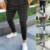 Heren Casual Slim Fit Broek Sport Trainingspak Skinny Joggers Joggingbroek Stretch Broek Plaid Men