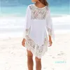 Gran oferta de talla grande cuello redondo encaje Patchwork Mini vestido de playa túnica Sexy para la playa 2020 vestidos cortos vestido Casual blanco negro vestido de mujer