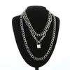 Layered Punk Chain Lock Pendant Halsband Kvinnor Män Choker Metall Hänglås Kedjor Goth Smycken Grunge Estetisk Tillbehör