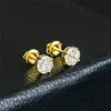 925 Sterling Silver Fashion Occion Earrings Hip Hop Full Zircon Zircon Cz Stone Round Bling Iced Out Stud Encer2099345