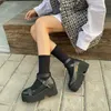 BOUSSAC Chunky Heel Platform Mary Jane Shoes Women Black Punk Burekle Deco Goth Lolita Shoes Women Train Stop Platform Heels