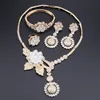 African Jewelry Charm Crystal Necklace Earrings Dubai Gold Jewelry Sets for Women Wedding Bridal Bracelet Ring Jewellry Set