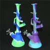 Rauchen AK47 Silikon-Wasserpfeife Mini-Silikonbecher-Bongs unzerbrechliche Bohrinsel-Kammbong mit 14-mm-Glasschale