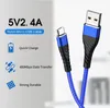 Micro USB Type-C-kabels Metalen visnet Gevlochten OD5.0 Snelle oplaadgegevenskabel voor Samsung Android Mobiele Telefoon Oplader Ongebroken