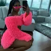 BKLD Women Plush 2 Two Piece Set Off Shoulder Long Sleeve Crop Tops And Bodycon Mini Skirt Sexy Party Club Wear Matching Outfits