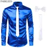 Black Mens Silk Dress Shirts 3PCS -Shirt Tiebowtie Smooth Satin Shirt Men Slim Fit Party Prom Casual Shirts Men Social Camisa 201926624