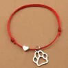 20 sztuk / partii Moda Czerwony Czarny Przewód Sznurek Handmade Heart Love Dog Paw Prints Urok Przyjaźń Bransoletki Kobiety Mężczyźni Plaża Żeglarstwo Biżuteria Prezenty