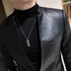 Faux Leather Men Blazer Casual Slim Fit Blazer Masculino PU Suit Jacket Single Button Wedding Business Dress Coat Ropa Hombre