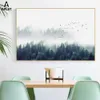 Duże nordyckie mgliste druki leśne plakaty drzewa ptaki krajobrazowe malowanie nowoczesna sztuka ścienna salon dekoracyjne zdjęcia1624813