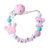 Nya Rosa Clips Crochet Pärlor Silikon Crown Pacifier Chain Holder Dusch Toy för baby nyfödd gåva