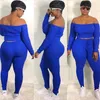 Sexy Plus Size Two Piece Tracksuits Off Shoulder Crop Top & Lace Up Pants Tracksuit Fall Women Clothing Streetwear Matching Sets