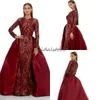 Syrenki muzułmańskie suknie wieczorowe z odłączem pociągiem z długim rękawami Burgundii Cekiny Prom Dresses African Wear 2020 Trend Plus Size Formalna suknia