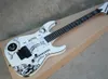 Factory Custom White Electric Gitara Z Wzór Księżyca, Czarne Hardwares, Stars Fret Inlay, Resewood Fretboard, można dostosować