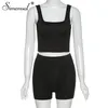 Simenual Casual Sporty Ribbed Dames matching Sets Mouwloze workout Actieve slijtage 2 -delige outfits Fitness tanktop en shorts Set X0923