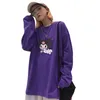 Streetwear Devil Print Purple Женщины Футболка с длинным рукавом O-образным вырезом Футболка Причина Свободная весенняя Осень Tee Top 210317