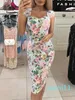 Sıcak Satış Moda Kadın Lady Yaz Zarif Kare Boyun Çiçekli Elbise Kolsuz Sling Plaj Partisi Kokteyl BODYCON Bandaj Sundress S XI
