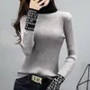 الضيقة الضيقة سترة أساسية رقيقة طويلة الأكمام طويلة و pullovers الياقة المملوكة للسيدات النافذة النحيفة السيدات