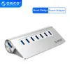 Freeshipping USB3.0 Hub Aluminium 7 Port Super Speed ​​Hub med 12V nätadapter 3.3ft. USB3.0 Kabelkabel för IMAC MacBook PC laptop