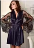 XXXL Azul Moda Faux Silk Robe Femme Satén Ropa de dormir Traje de casa Conjuntos de dormir de noche Ropa interior descuento venta sexo Ropa de dormir busto abierto