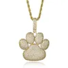 Europe and America Hot Fashion Necklace Gold Silver Color Bling Ice Out CZ Stone Bear Paw Pendant Necklace with 24inch Rope Chain