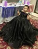 Black Princess Beaded Flower Girl Dresses Sheer Neck Ball Gown Little Girl Wedding Dresses Cheap Communion Pageant Dresses Gowns C109