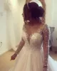 2020 Sheer Jewel Neck Abito da sposa Boho Maniche lunghe Cristalli di perline lucidi Abito da sposa Hippie Abiti da sposa mariage