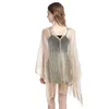 Kvinnor Lätt bröllop Shawl Glitter Evening Party Scarf Metallic Cardigan Poncho Femme Prom Dress Stole With Fringe25482311852032