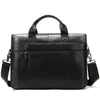 Natural Cowskin Men Portfölj Handväska Märkesdesigner äkta läder Business Laptop Bag Office Shoulder Messenger Väskor Vintage1