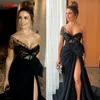 Sexy Black One ramię Prom Dresses 2021 Ruched Bow High Split Formalne Suknie Wieczorowe Kobiety Specjalne okazje Party Dress