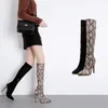 Färger 2020 Mixed Thin Knight Knee-High Heels Boots Fashion Quality Leather Woman Snake Grain 506