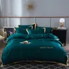 OLOEY SATIN SILK Pościel Zestaw Prestiżowy Haft Bed Set Solid Color Golden Rim Duvet Cover Arkusz Królowa Królowa Rozmiar T200822