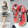 2020 National Wind Sandals Women's Travel Beach Bohemian Retro Beaded Flat Shoes Casual Elastic Belt Women's Sandals 35-42