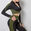 3 штука бесшовных йоги набор с высокой талией полосатой спортивной одежды Женщины дышащие быстрое сухие леггинги фитнес наборы