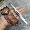 New Arrival MS3 Flipper Folding Knife M390 Satin Blade CNC TC4 Titanium Alloy Handle Ball Bearing Knives With Leather Sheath