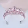 Nowa Moda Barok Luksusowy Różowy Kryształ Korona Bridal Tiaras Kobiety Diadem Tiaras Dla Dziewczyny Bride Wedding Włosy Akcesoria Y200807