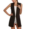 2020 Fashion Ärmlös Slå ner Krage Vest för Womem Slim Elegant Lång Vest Cardigan Commuter Casual Blazer Women's