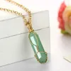 Chakra Hexagon Natural Shape Stone Healing Point Pendants Necklaces with Gold Chain for Women Jewelry