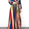 Casual Dresses Koreansk klänning Kläder Boho Chic Beach Wear Womens Lång Maxi Bohemian Style Bodycon Färg Stripe Tryckt Sexig Solid