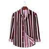 Polo da uomo Camicie da uomo Casual manica lunga allentata Colletto in piumino Top estivi Camicia a righe rosa nera Abiti maschili