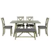 6 stycke matbordsset trä matbord och stol köksbord med bord, bänk och 4 stolar, rustik stil, grå sh000109ae