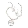 Wholesale Silver Plated Tree of Life Stone Pendant Irregular Shape Gravel Chain Necklace Drop Earrings Plant Jewelry Sets