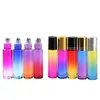 Gradiente de color 10 ml Aceites esenciales de vidrio Botellas roll-on con bolas de rodillos de acero inoxidable Botellas de rodillos 9 colores