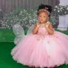 tanie koronkowe różowe sukienki z kwiatami dziewczyna Sheer szyiła balowa sukienki ślubne mała dziewczynka